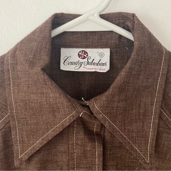 Vintage 70s Western Shirt Jacket Shacket Sharp Collar Brown Size Small - Picture 5 of 7